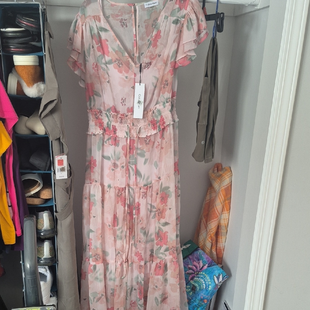 Calvin Klein Floral Pink and Green Maxi Dress